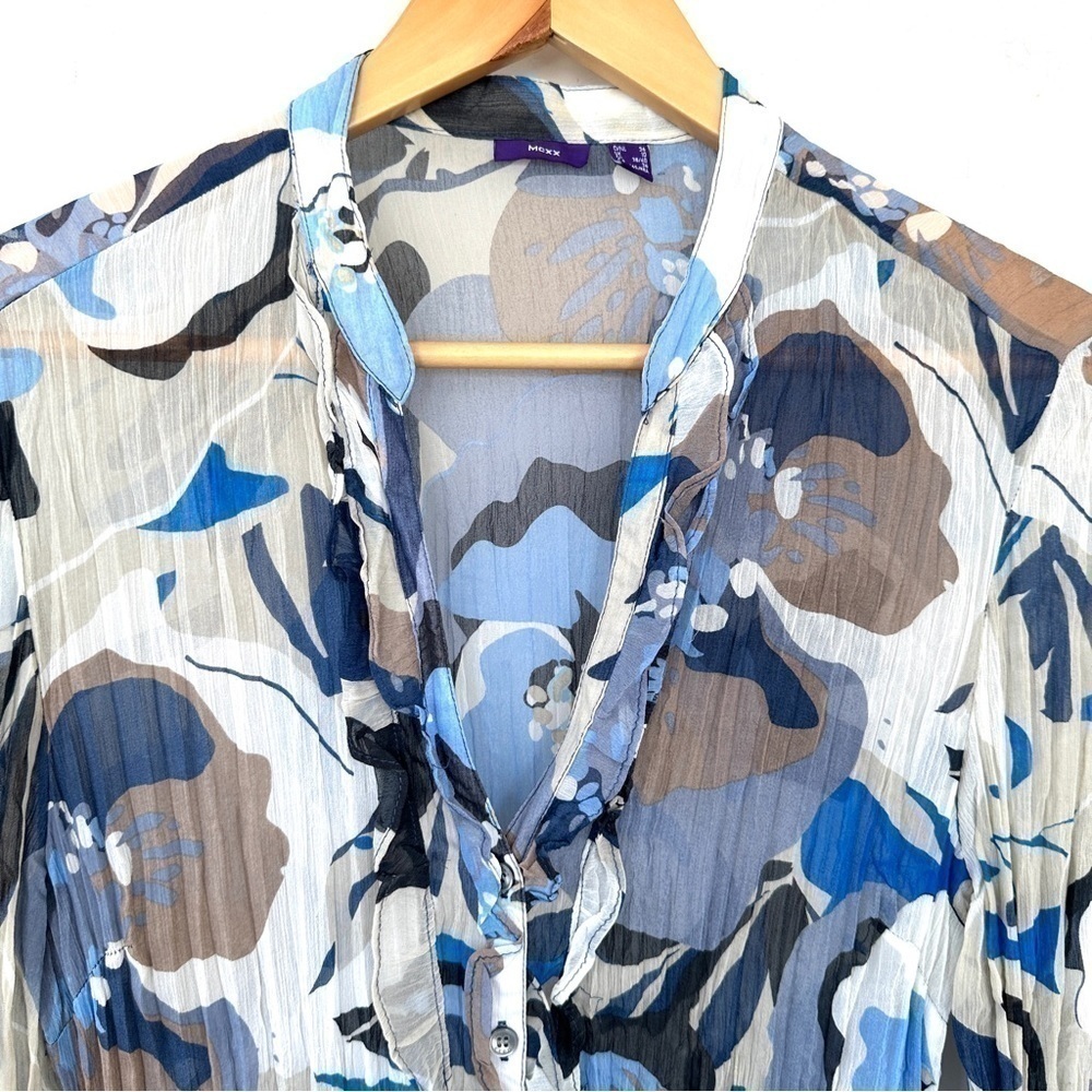 Mexx button down shirt with long sleeves, small mandarin collar, semi-sheer - Picture 3 of 13